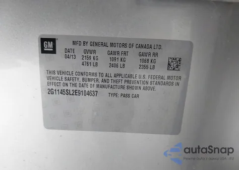 2014 Chevrolet Impala 1Lz из США, поврежденный, VIN 2G1145SL2E9104637